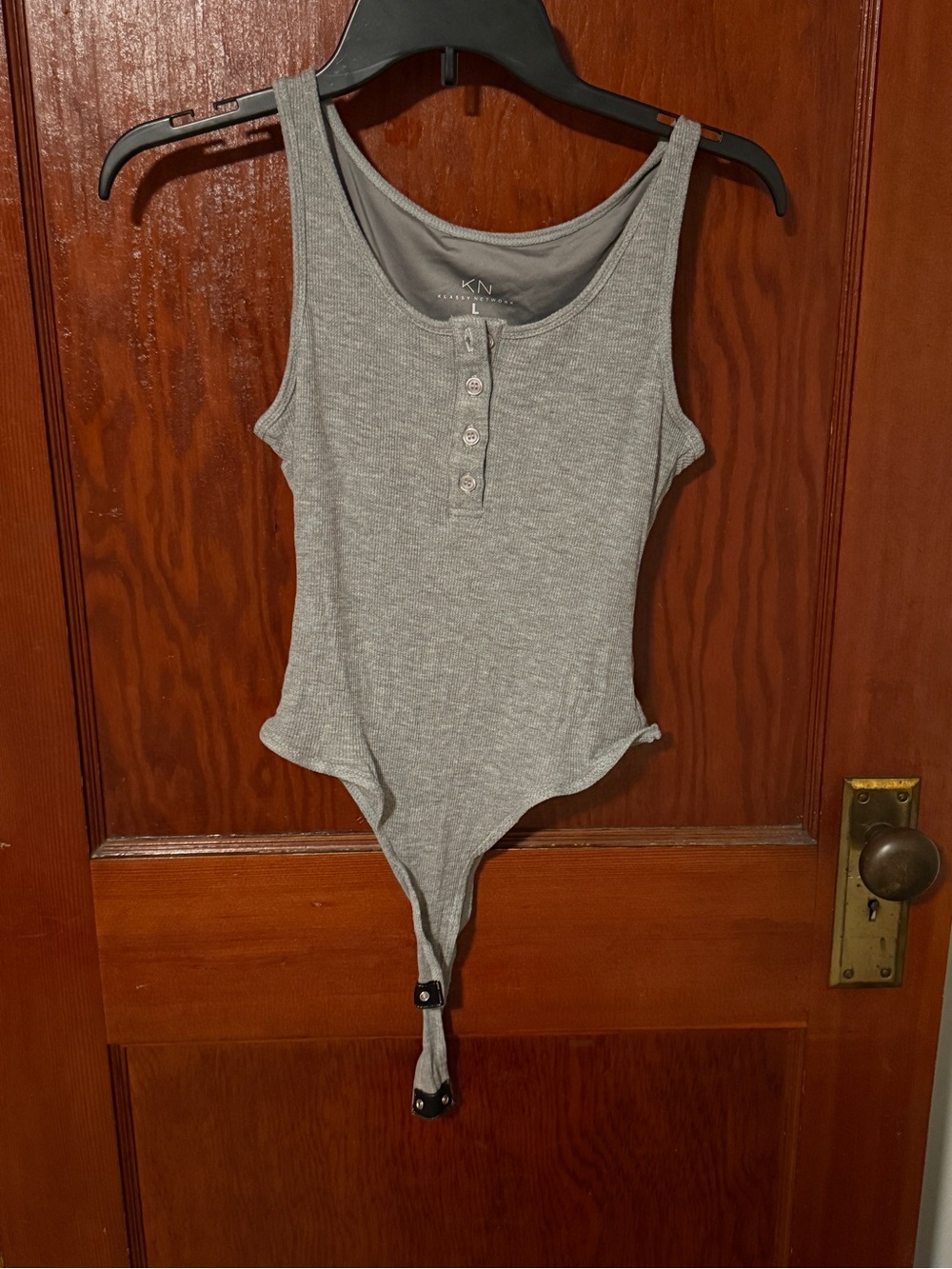 Klassy Network Gray Ribbed Snap-Front Bodysuit